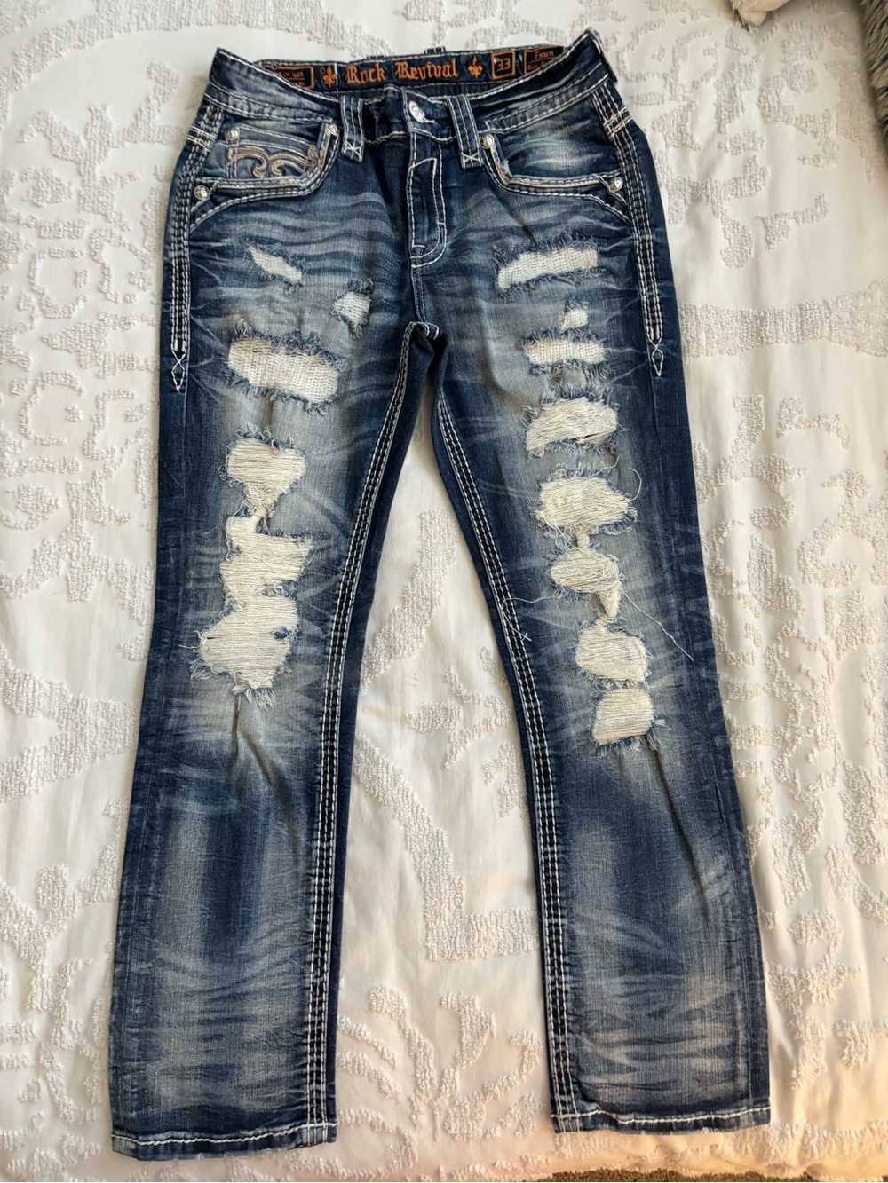 Rock Revival Men’s Distressed Blue Slim Straight Jeans